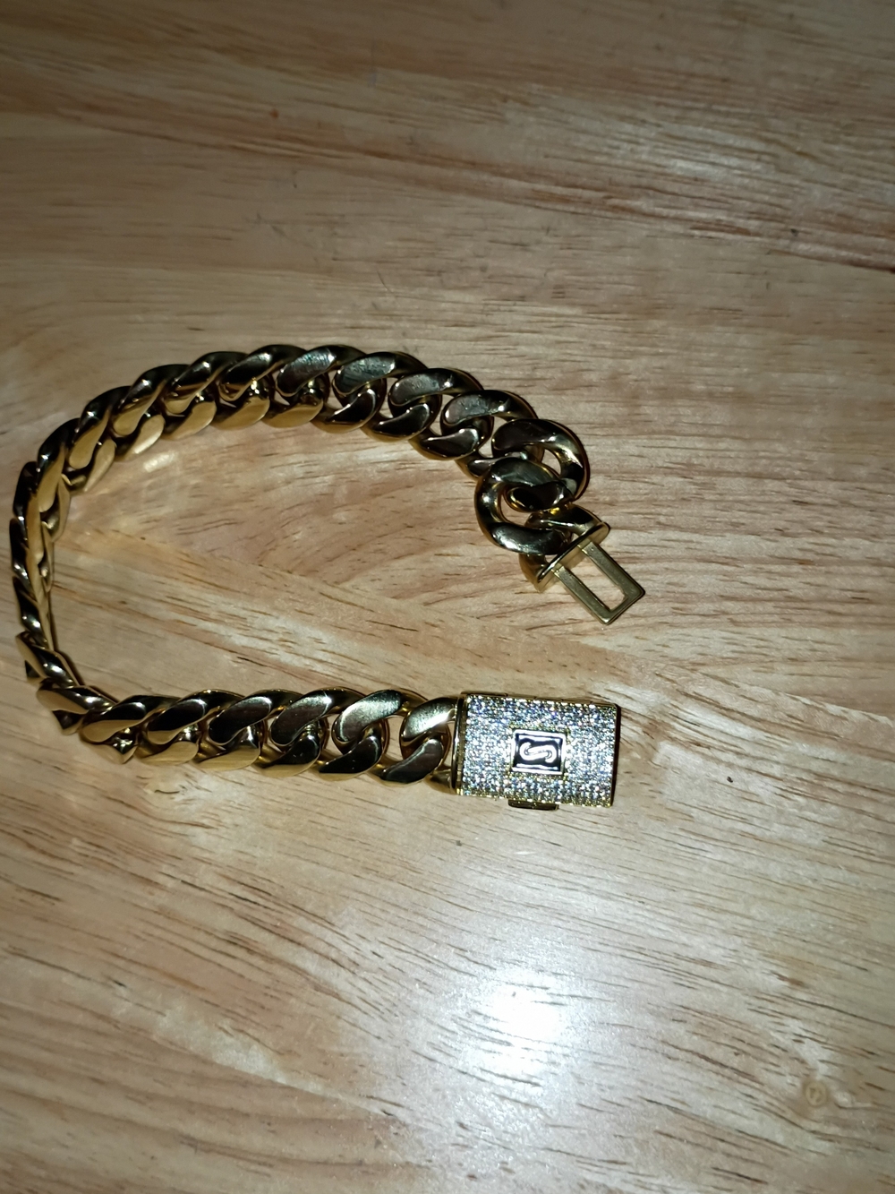 Gold Cuban Link Bracelet with Pavé Clasp